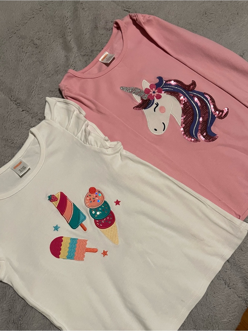 Gymboree Girls Pink Unicorn & White Ice Cream Tops